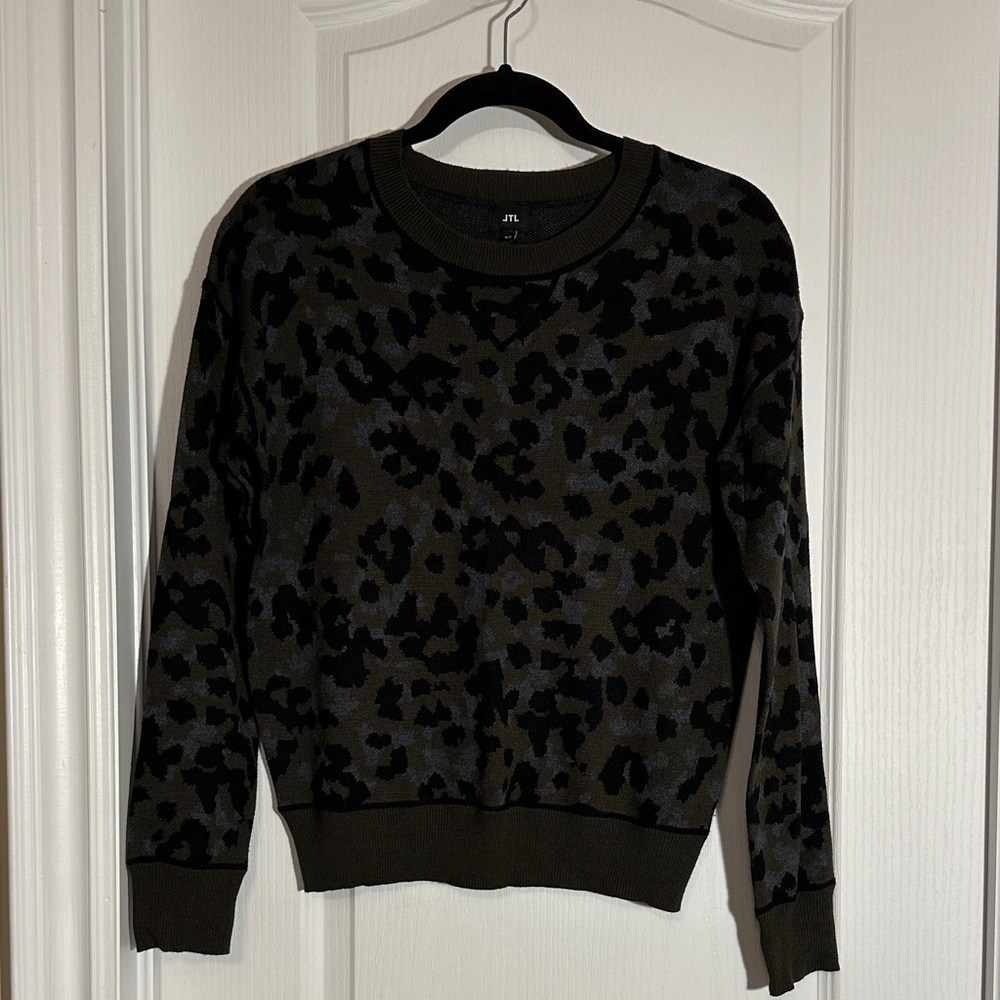 JTL Olive and black animal print Knit Sweater